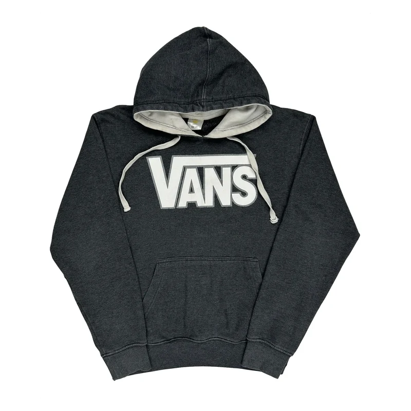 Vans Spellout Hoodie - Large Grey Cotton