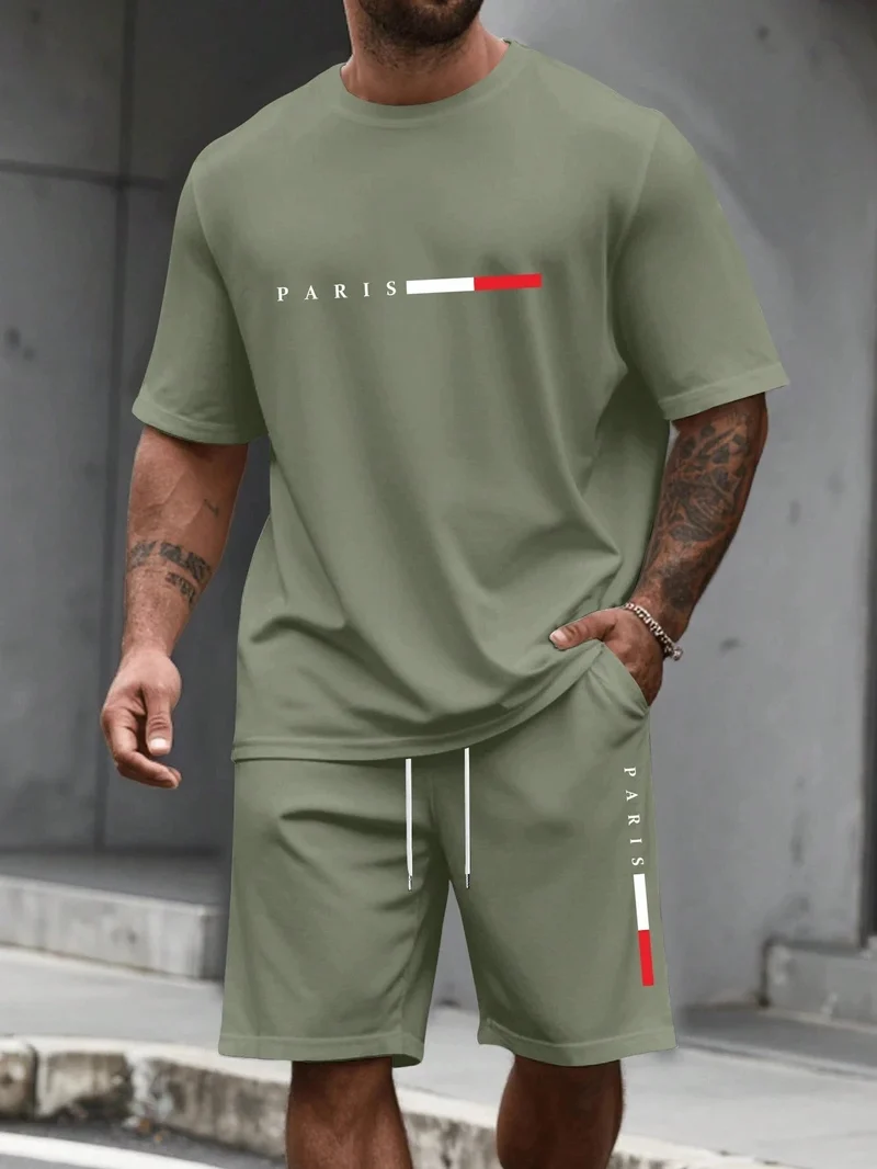Heren zomer trainingspak set - 2-delig hardlooppak met korte mouwen en ronde hals, plus size T-shirt