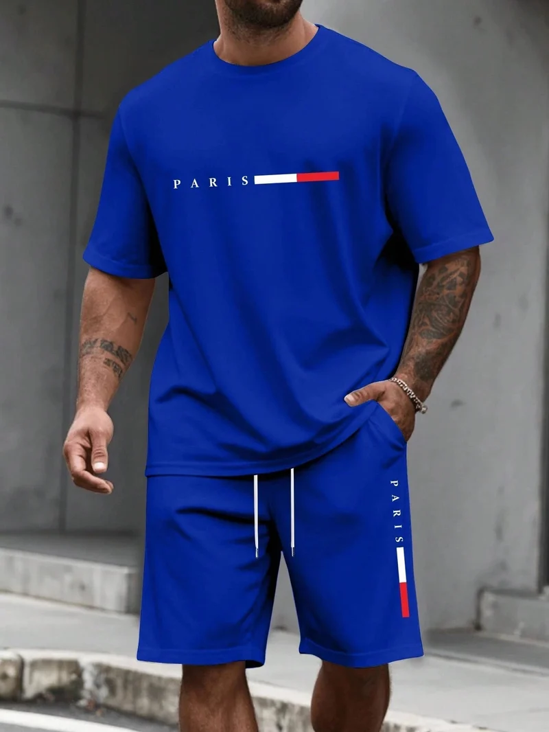 Heren zomer trainingspak set - 2-delig hardlooppak met korte mouwen en ronde hals, plus size T-shirt