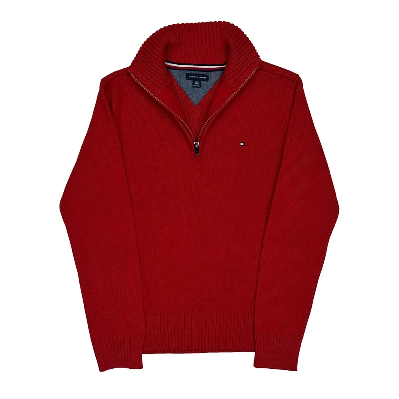 Age 8-10 Tommy Hilfiger 1/4 Zip - Small Red Cotton
