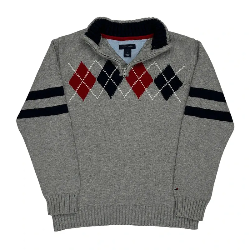 Age 7 Tommy Hilfiger Argyle 1/4 Zip - Medium Grey Cotton