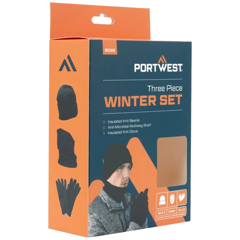 Portwest Driedelige Winter Accessoireset Muts, Handschoenen en Sjaal B035
