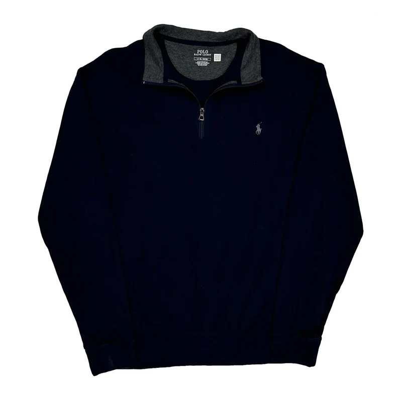Polo By Ralph Lauren 1/4 Zip - Large Navy Cotton