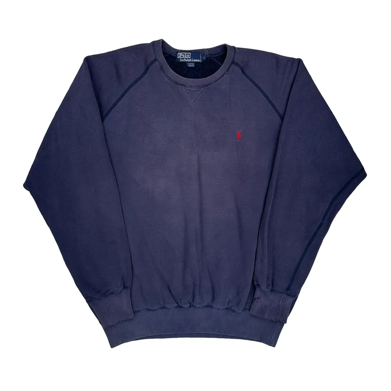 Polo By Ralph Lauren Faded Raglan V Notch Sweatshirt - Large Purple Acrylic