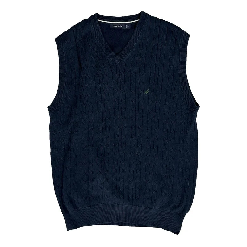 Nautica Sweater Vest - Large Navy Cotton