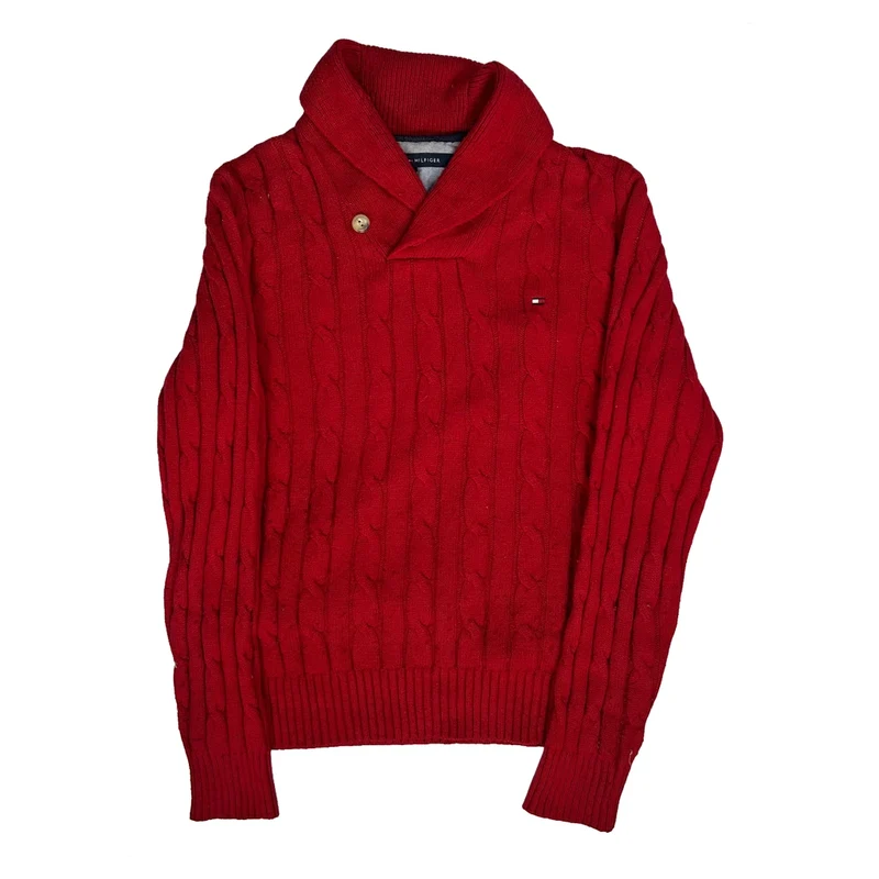 Tommy Hilfiger Cable Knit Jumper - Small Red Cotton