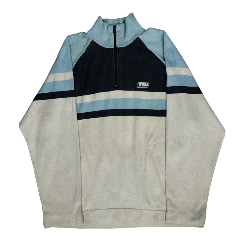 Tommy Jeans Striped 1/4 Zip - XL Blue Cotton