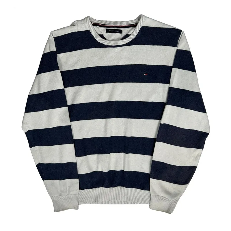 Tommy Hilfiger Striped Jumper - Large Navy Cotton