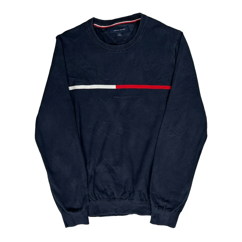 Tommy Hilfiger Striped Jumper - Large Navy Cotton