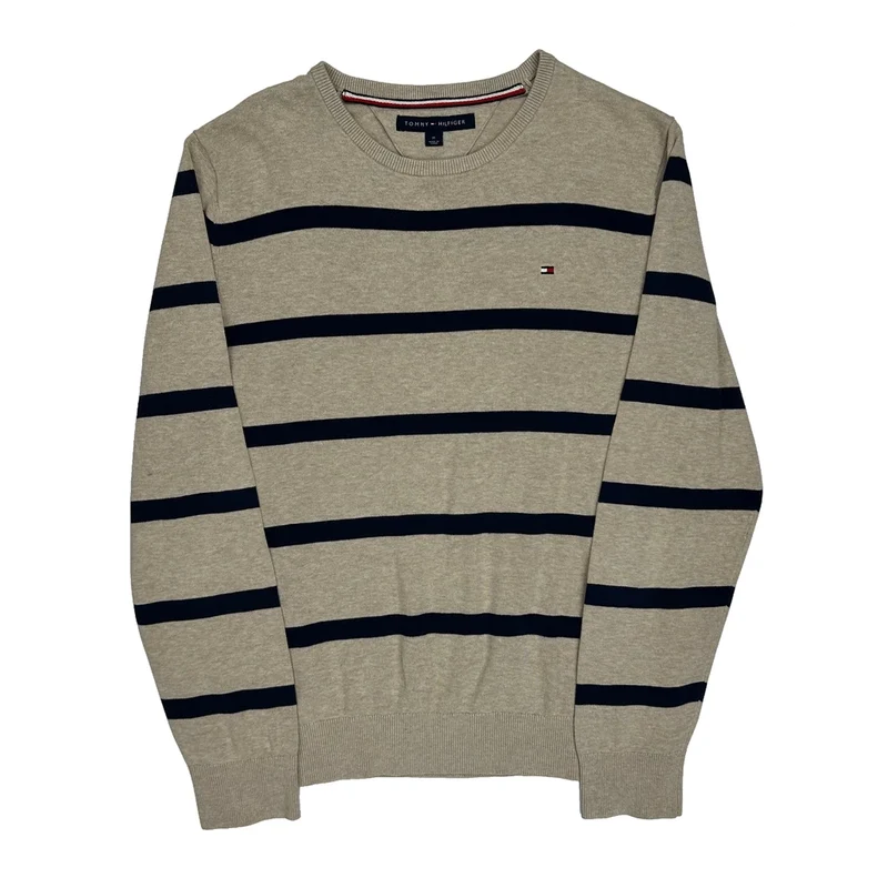 Tommy Hilfiger Striped Jumper - Medium Beige Cotton