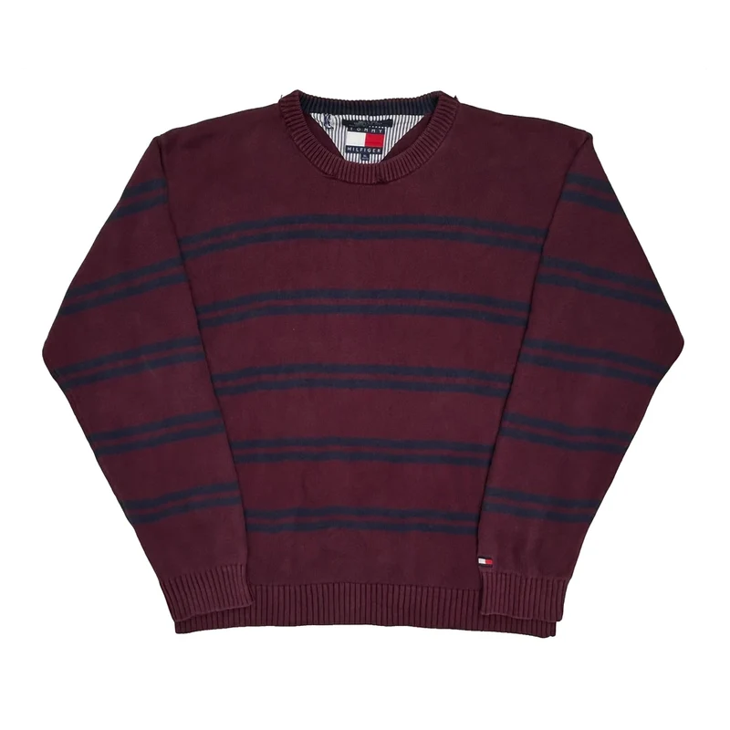 Tommy Hilfiger Striped Jumper - XL Burgundy Cotton
