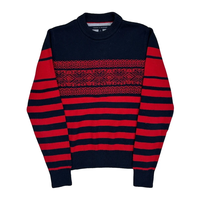 Tommy Hilfiger Striped Jumper - Small Navy Wool Blend