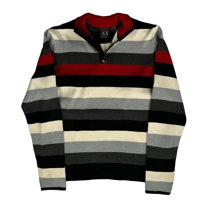 Armani Exchange Striped 1/4 Zip - Medium Multicoloured Cotton