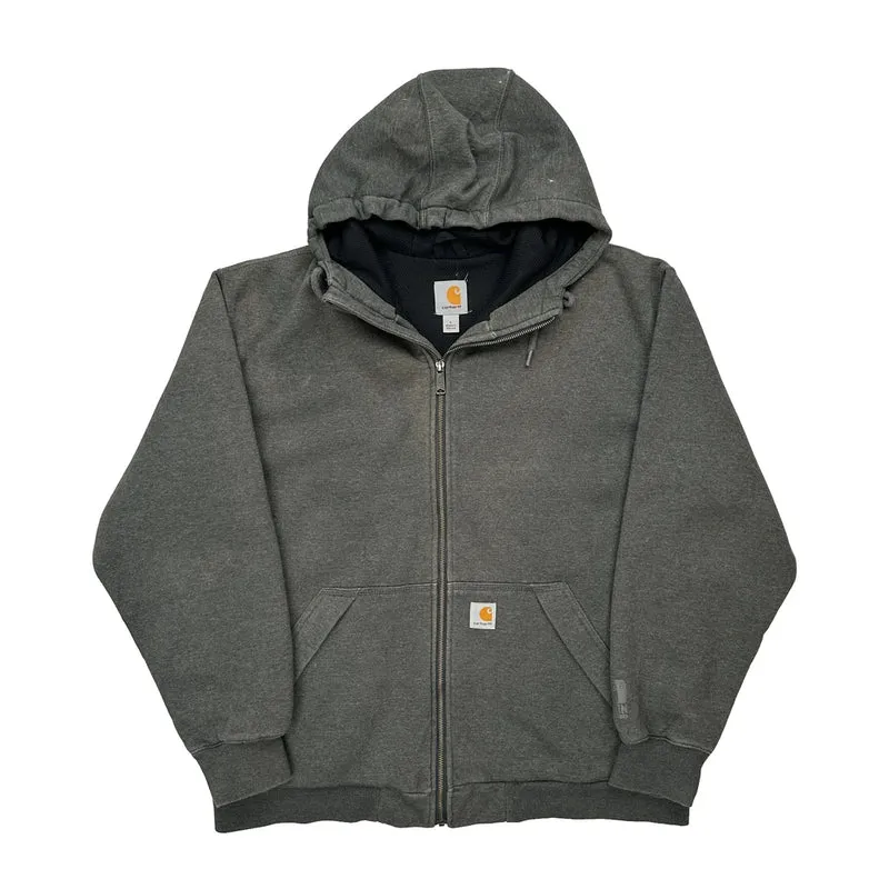 Thermal Lined Carhartt Full Zip Hoodie - Large Grey Cotton