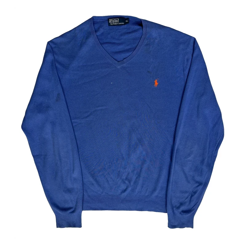 Polo By Ralph Lauren V-Neck Jumper - XL Blue Cotton