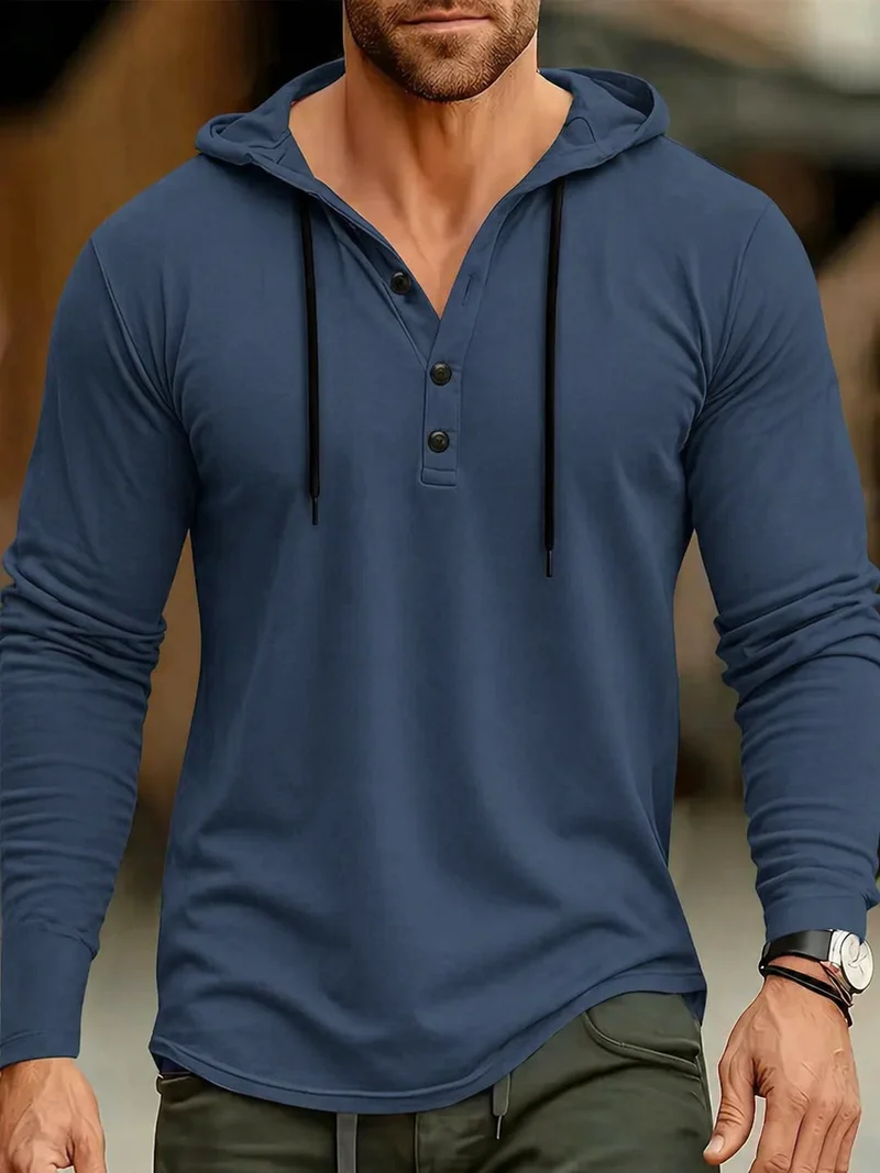 Heren hoodie - Lichtgewicht & Ademend - Drie-Knopen Sluiting