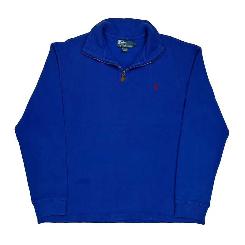 Polo By Ralph Lauren 1/4 Zip - Large Blue Cotton