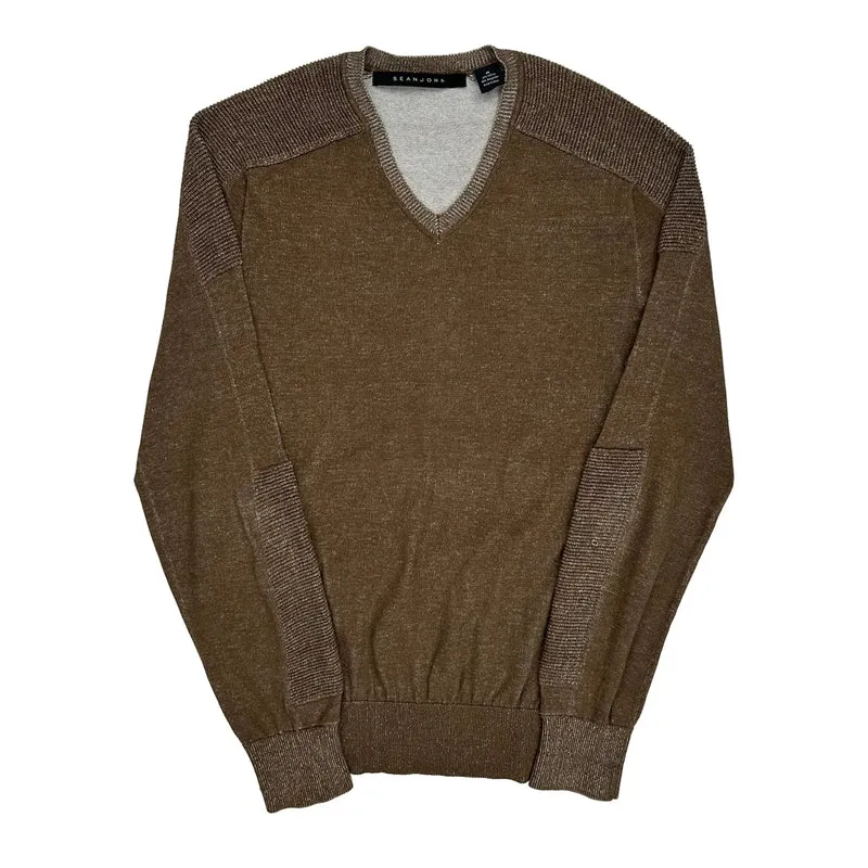 Sean John V-Neck Jumper - Medium Brown Cotton Blend