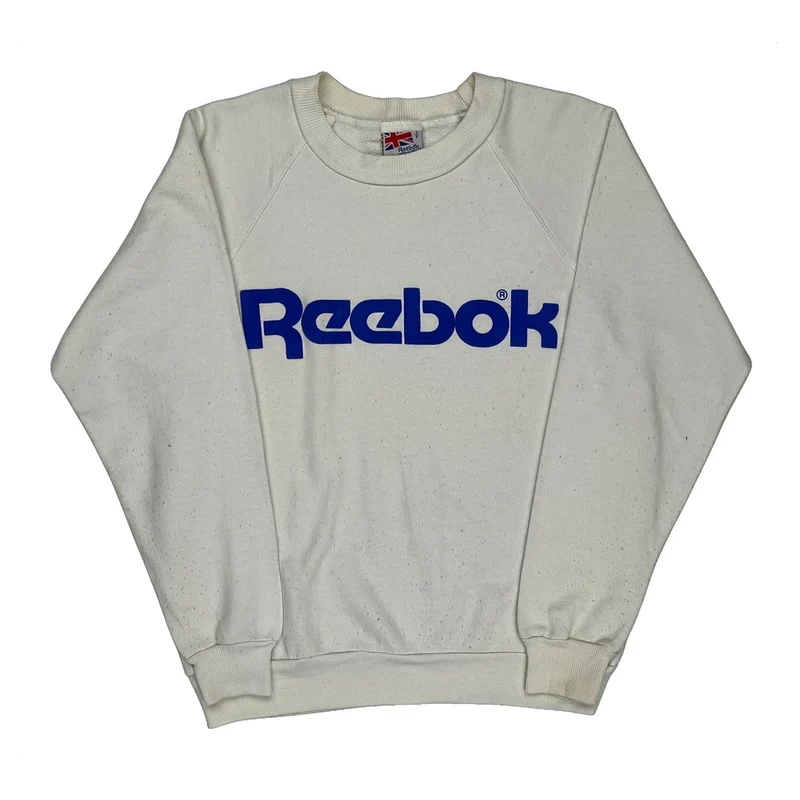 Made In Canada Reebok Spellout 1/4 Zip - Small Cream Cotton