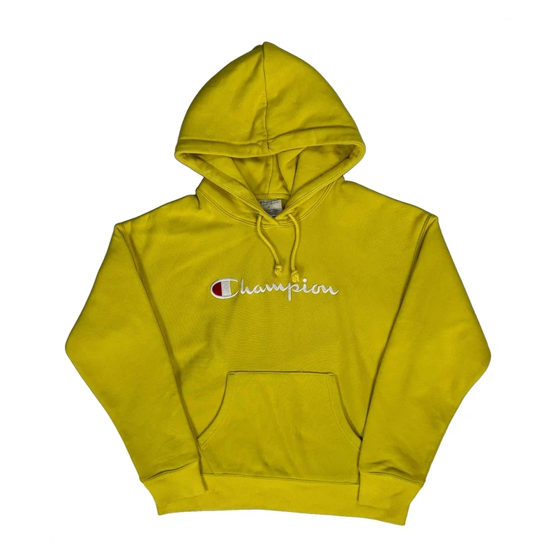 Reverse Weave Champion Spellout Hoodie - Medium Yellow Cotton