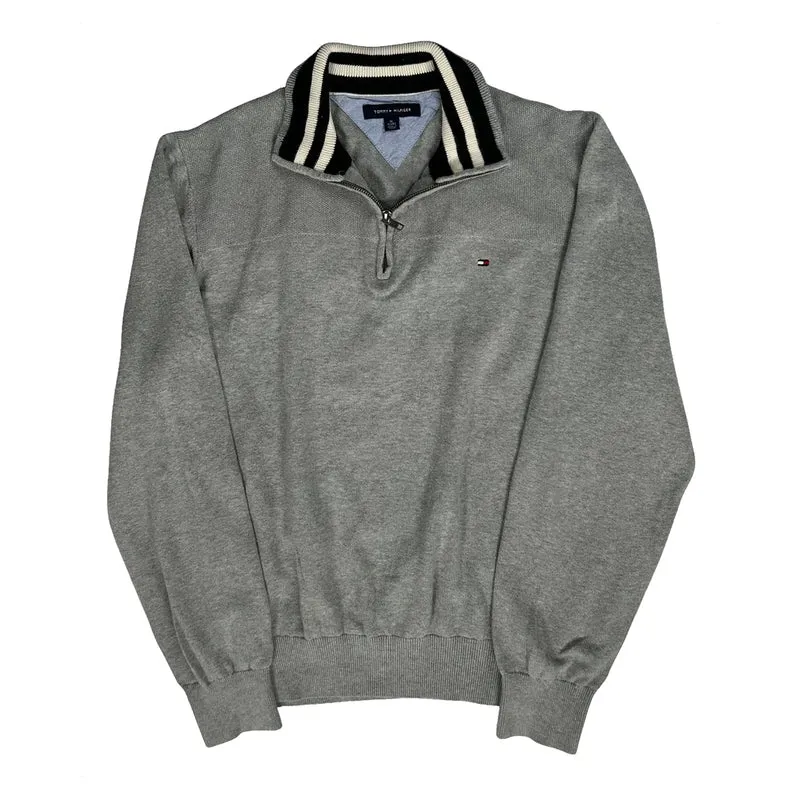 Tommy Hilfiger Striped 1/4 Zip - XL Grey Cotton