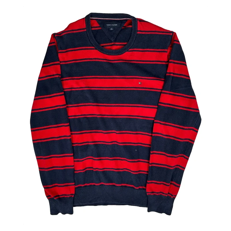 Tommy Hilfiger Striped Jumper - Large Navy Cotton