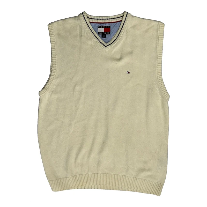 Tommy Hilfiger Sweater Vest - Large Cream Cotton