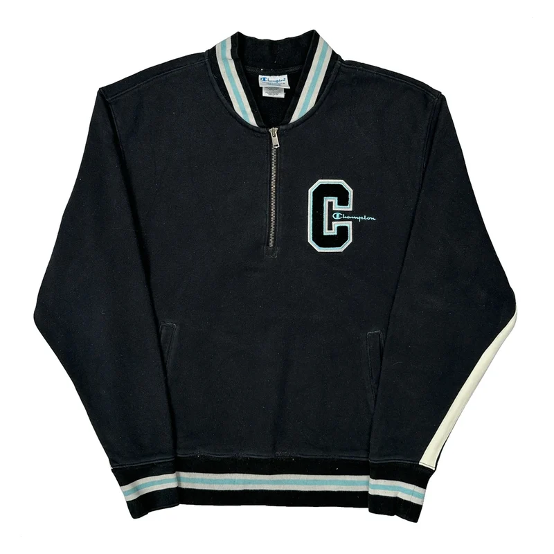 Reverse Weave Champion 1/4 Zip - Medium Black Cotton