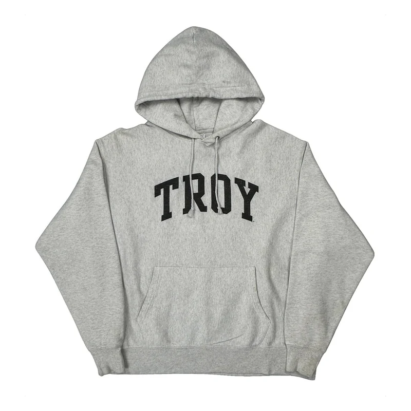 Reverse Weave Champion Spellout Hoodie - XL Grey Cotton