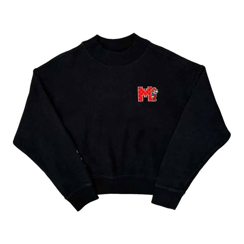 Super Mario Bros Champion Graphic Sweatshirt - Large Black Cotton Blend