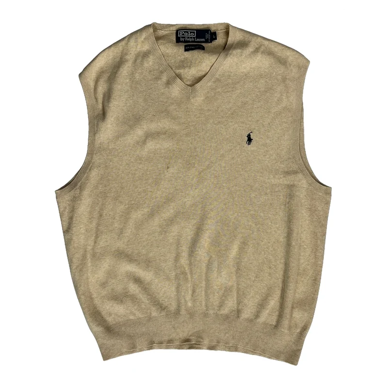 Polo By Ralph Lauren Sweater Vest - Large Beige Cotton