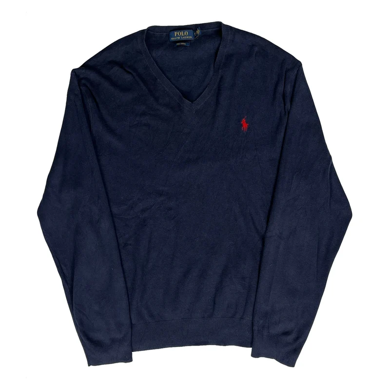 Polo By Ralph Lauren V-Neck Jumper - XL Navy Cotton
