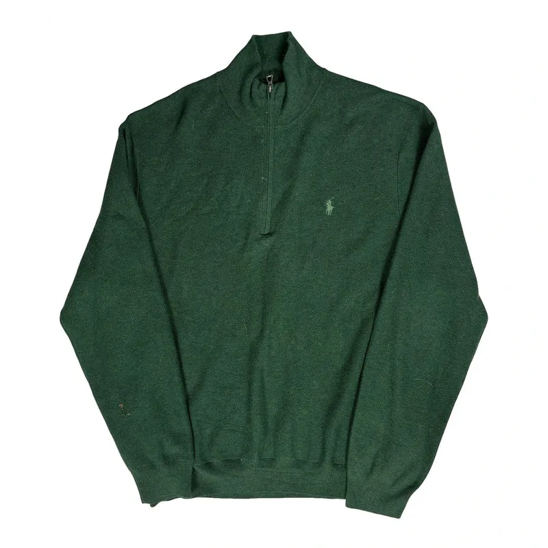 Pima Cotton Polo By Ralph Lauren 1/4 Zip - 2XL Green Cotton