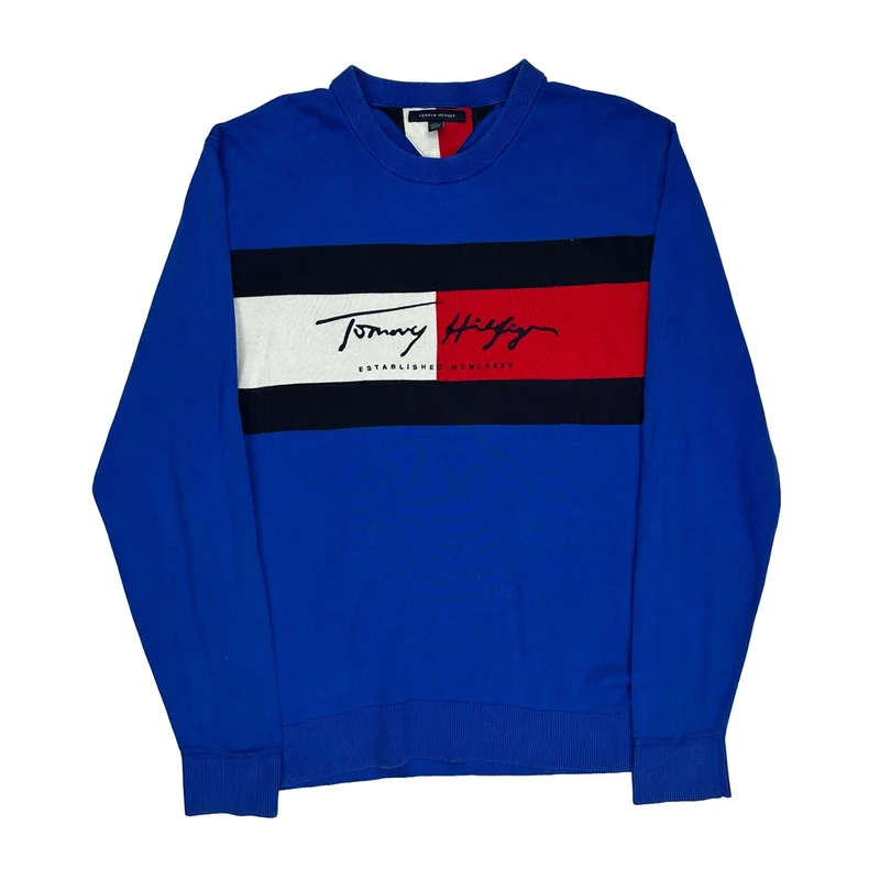 Established Mcmlxxxv Tommy Hilfiger Striped Jumper - 2XL Blue Cotton