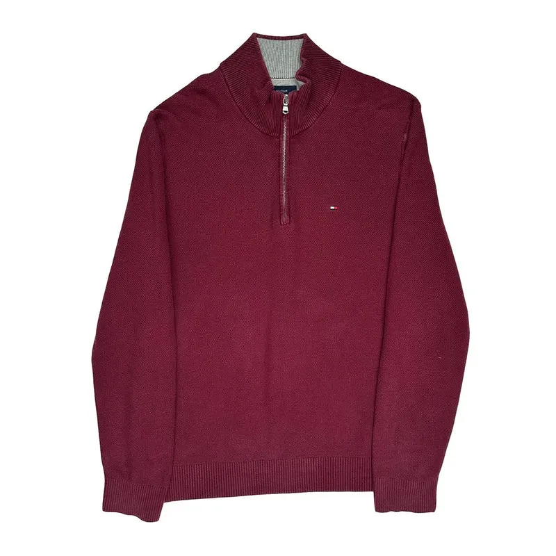 Tommy Hilfiger 1/4 Zip - Large Burgundy Cotton
