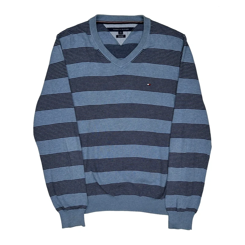 Tommy Hilfiger Striped Jumper - Large Blue Cotton