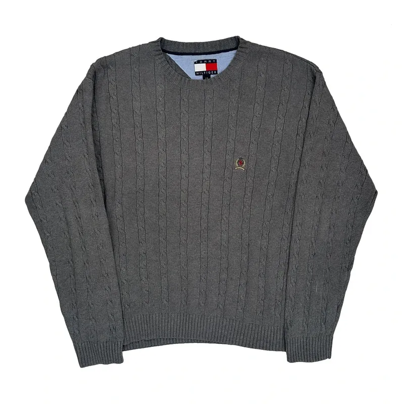 Tommy Hilfiger Cable Knit Jumper - Large Grey Cotton