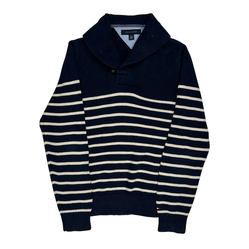 Tommy Hilfiger Striped Jumper - Medium Navy Cotton