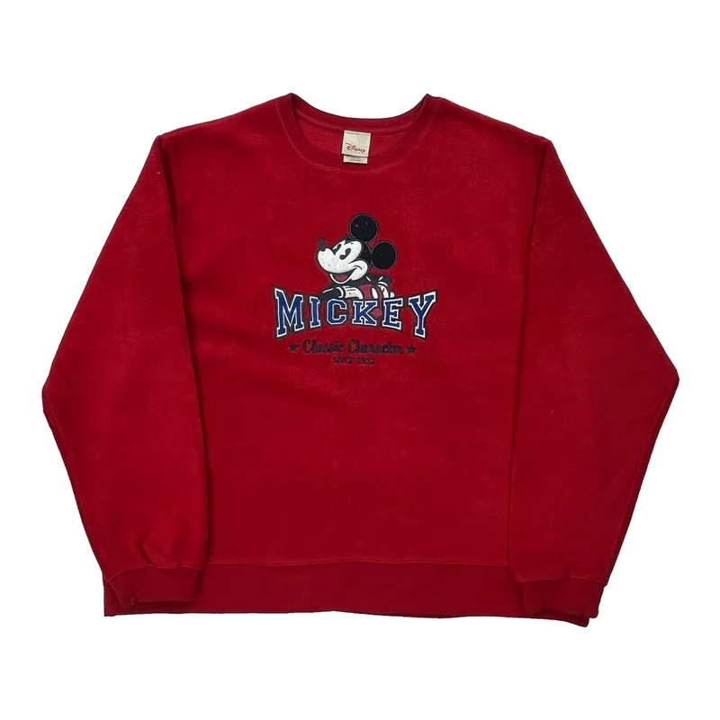 Mickey Mouse Disney Cartoon Sweatshirt - XL Red Cotton