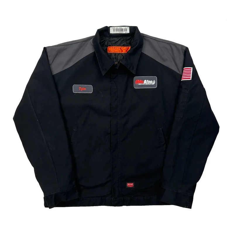 American Flag Patch On Sleeve Red Kap Collared Work Jacket - XL Black Polyester