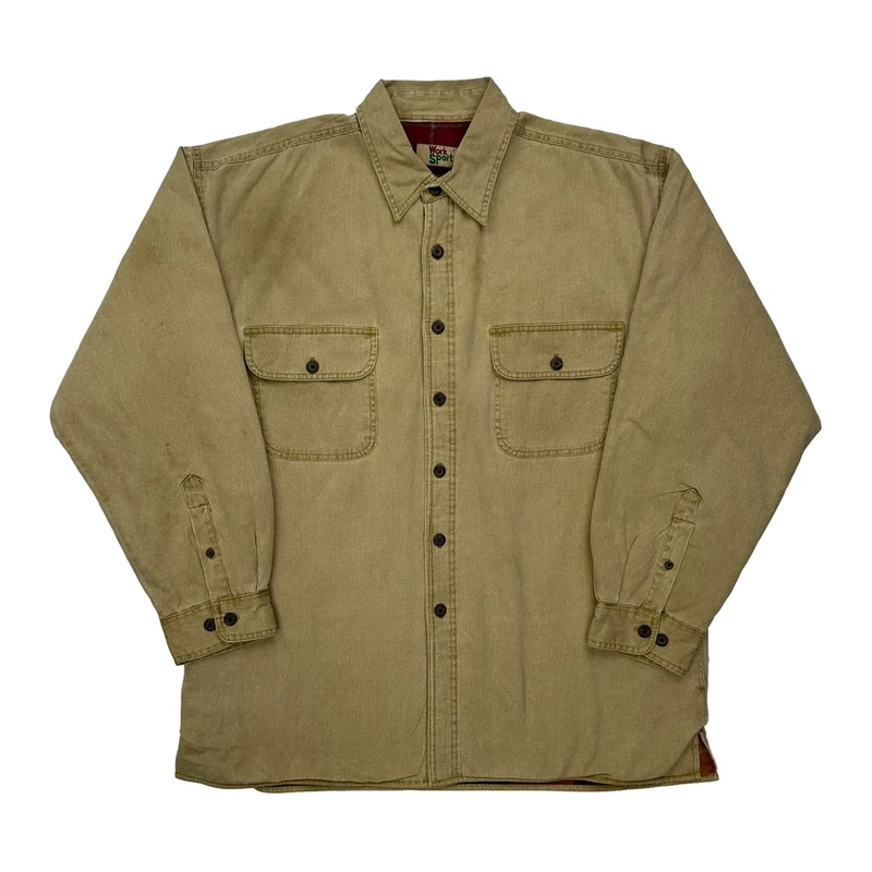 Work N Sport Flannel Lined Shirt Jacket - Large Beige Cotton
