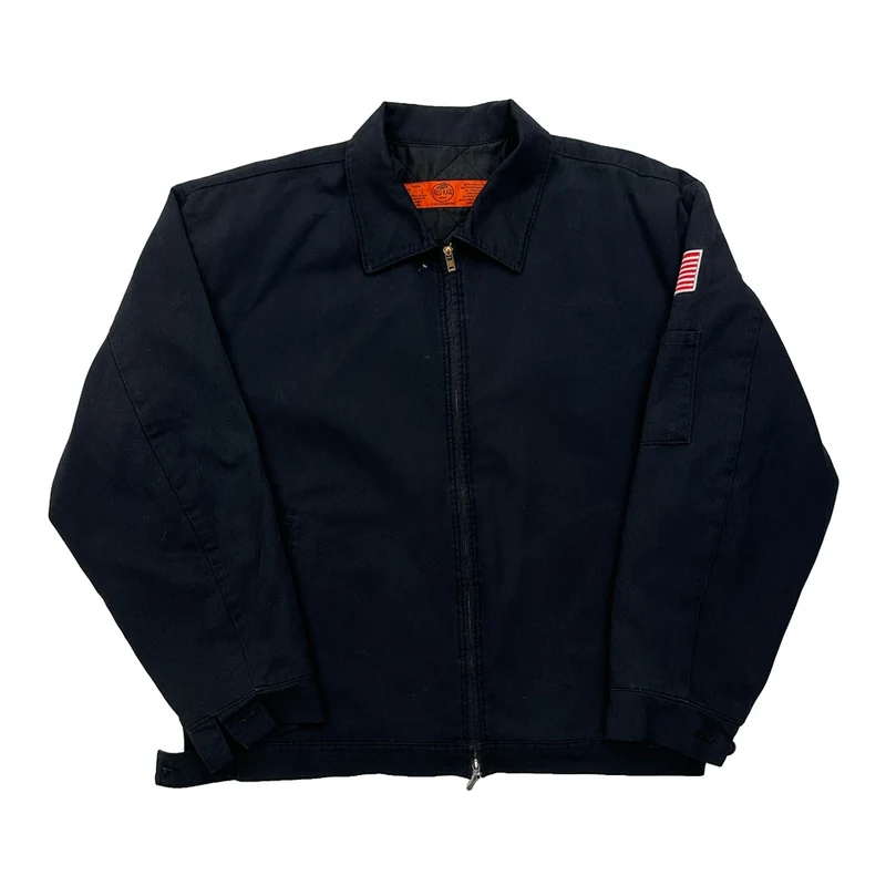 American Flag Patch Red Kap Work Jacket - Large Black Polyester Blend