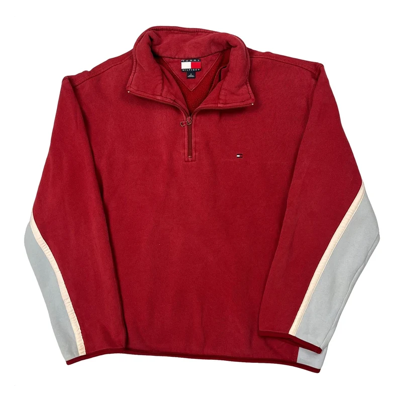 Tommy Hilfiger Spellout 1/4 Zip - Medium Red Cotton