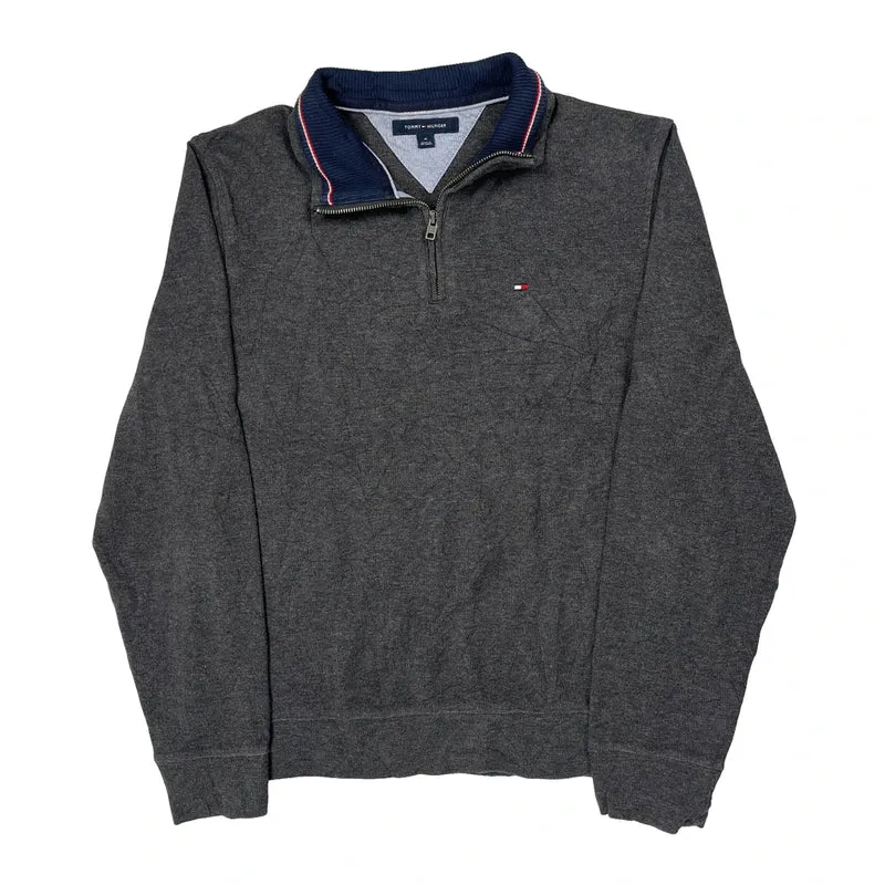 Tommy Hilfiger Collared 1/4 Zip - Medium Grey Cotton