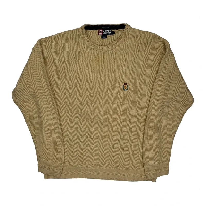 Chaps Ralph Lauren Hand Framed Herringbone Knit Jumper - Large Beige Cotton
