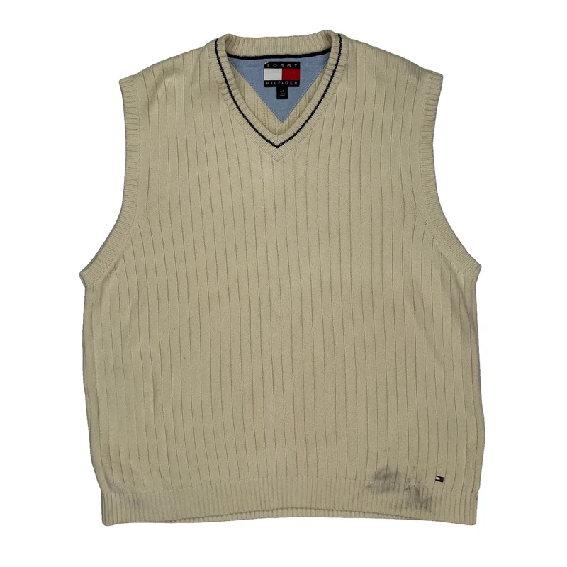 Tommy Hilfiger Sweater Vest - Large Beige Cotton