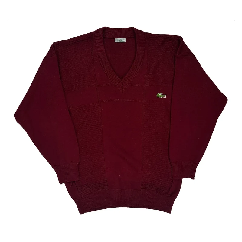 Lacoste Chunky Knit Jumper - Medium Burgundy Wool
