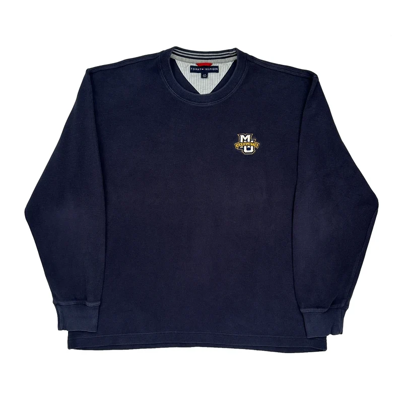 Mu Logo Tommy Hilfiger College Jumper - Large Navy Cotton