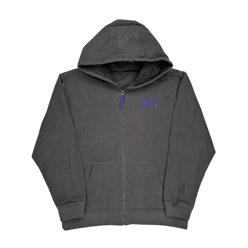 Sherpa Lined Unbranded Workwear Hoodie - XL Black Cotton Blend