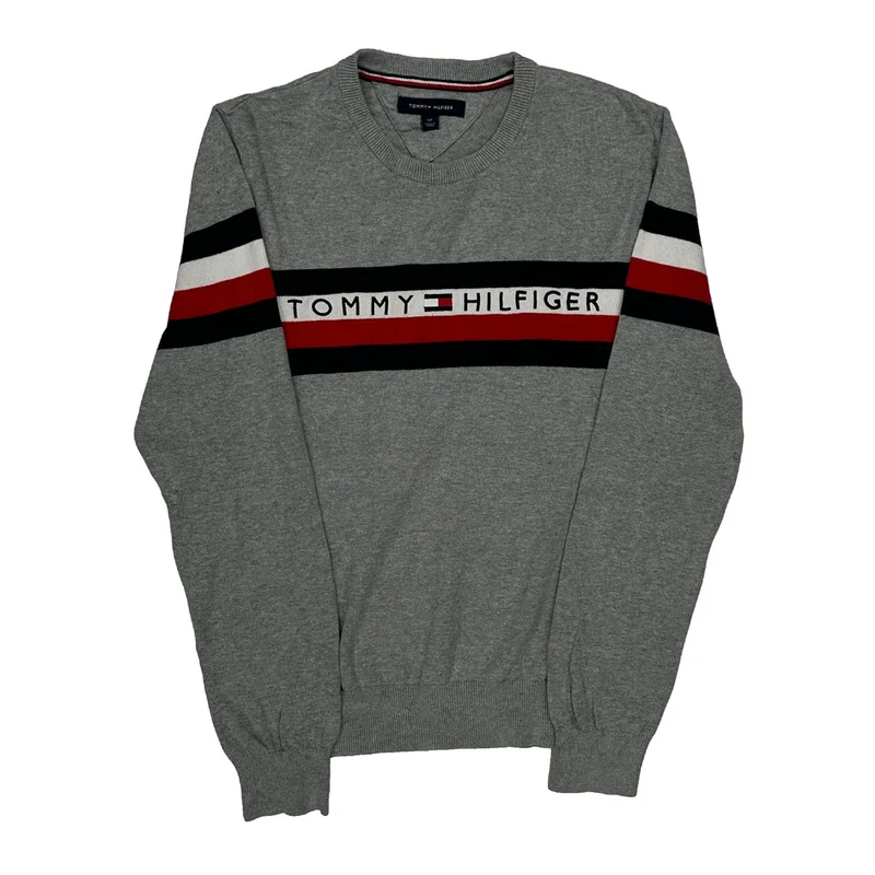 Tommy Hilfiger Spellout Sweatshirt - Small Grey Cotton